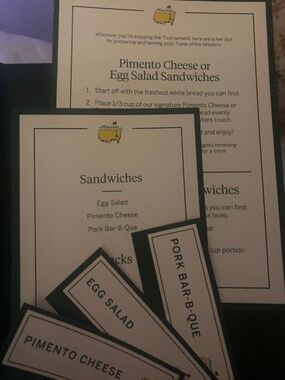Taste of masters menu and food card labels